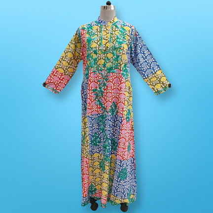 L/XL Sofi Embroidery Printed Cotton Dress 57&quot; Long Jalabiya