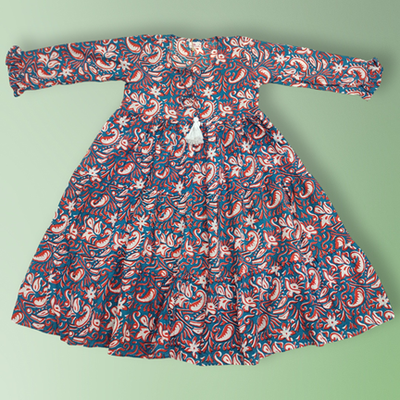 4-5 Year Razia Printed Cotton Girls Dress 34&quot; Long Jalabiya