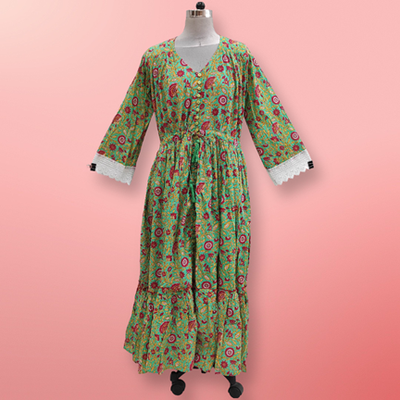 L/XL Ari Printed Cotton Dress 57&quot; Long Jalabiya