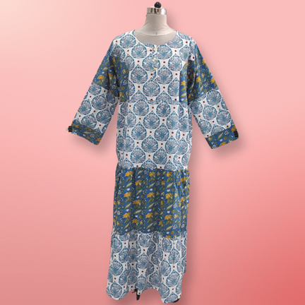 4XL/5XL Juhi Printed Cotton Dress 57&quot; Long Jalabiya