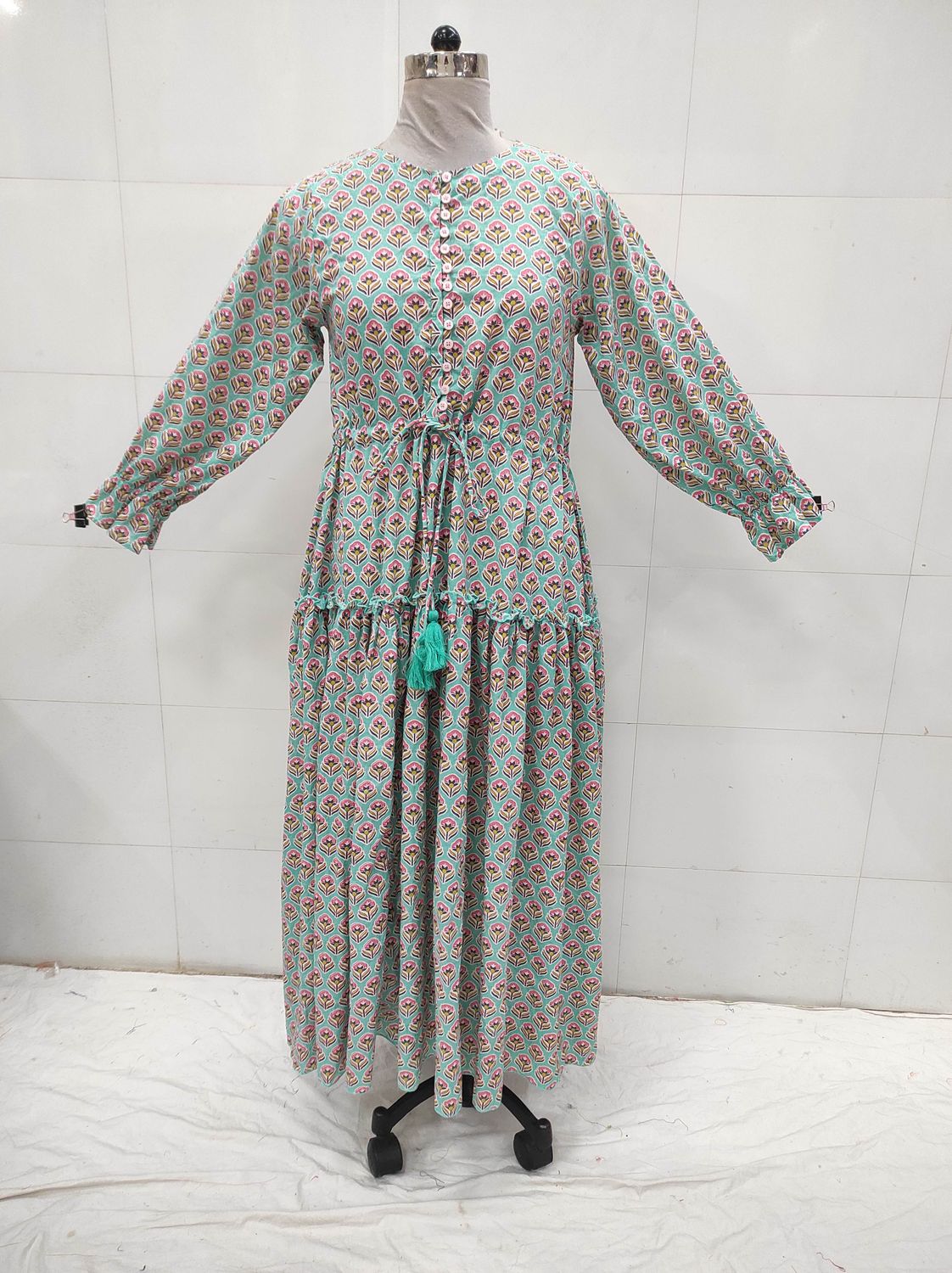 XS/S Cora Printed Cotton Dress 54&quot; Long Jalabiya