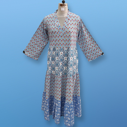 L/XL Multi Maldives Printed Cotton Dress 57&quot; Long Jalabiya