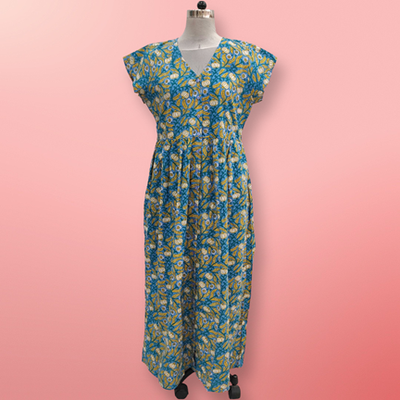 L/XL Precious Printed Cotton Jalabiya Dress 57&quot; Long