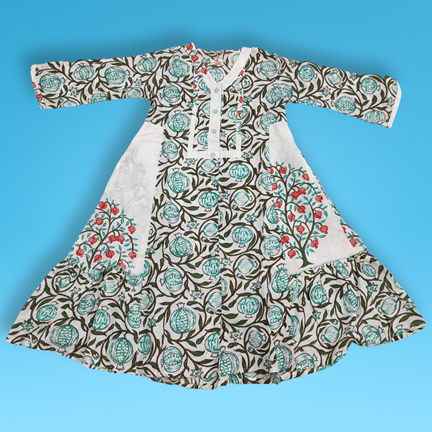 1-2 Year Tulip Sea-Green Cotton Girls Dress 26&quot; Long Jalabiya