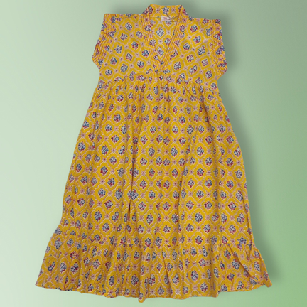 2-3 Year Amani Crystal Printed Cotton Girls Dress 30&quot; Short Sleeves Jalabiya