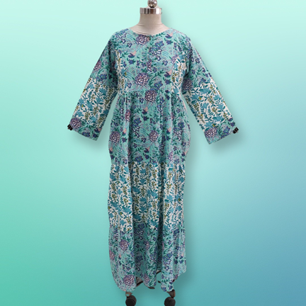 L/XL Juhi Printed Cotton Dress 57&quot; Long Jalabiya