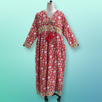 L/XL  Beach Printed Cotton Dress 57&quot; Long Jalabiya