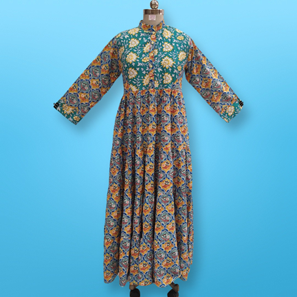 2XL/3XL Safia Printed Cotton Dress 57&quot; Long Jalabiyas