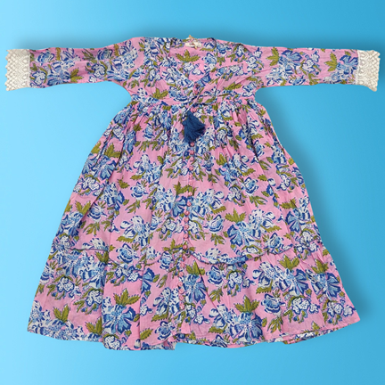 8-9 years Ari Pink Cotton Dress 42&quot; Long Jalabiya