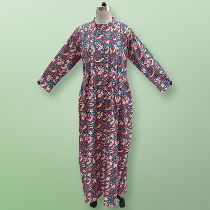L/XL Asra Printed Cotton Dress 57&quot; Long Jalabiya