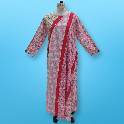 L/XL Nury Multi Printed Cotton Dress 56&quot; Long Jalabiya