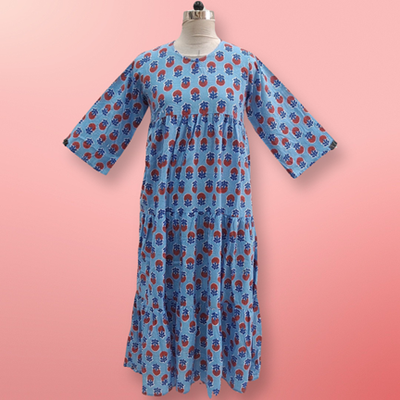 L/XL Razia Printed Cotton Dress 57&quot;Long Jalabiya