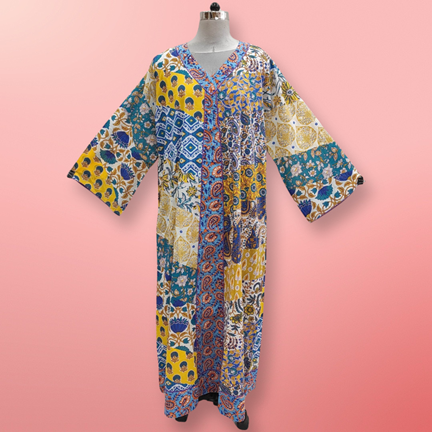 2XL/3XL Zeina Multi Printed Cotton Dress 56&quot; Long Jalabiya