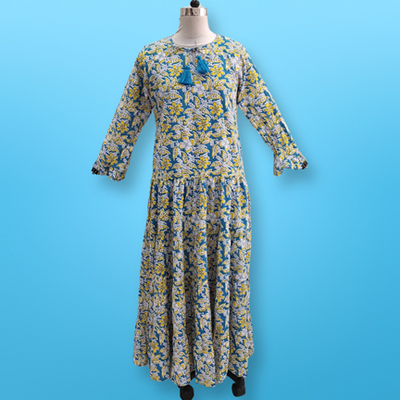 S-M Razia Printed Cotton Dress 57&quot; Jalabiya