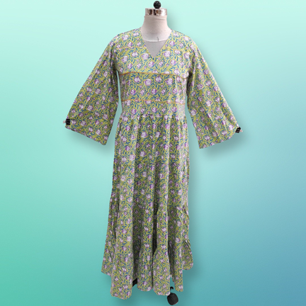 S/M Areeba Printed Cotton Dress 57&quot; Long Jalabiya