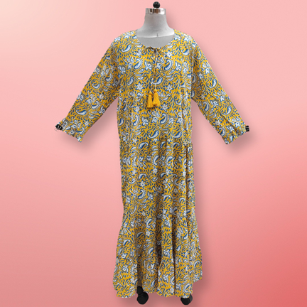XS-S Razia Printed Cotton Dress 54&quot; Long Jalabiya