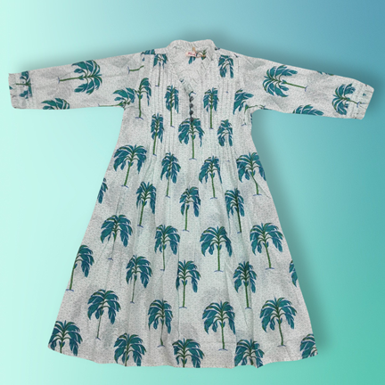 4-5 Year Sparrow Printed Cotton Girls Dress 34&#39;&#39; Long Jalabiya