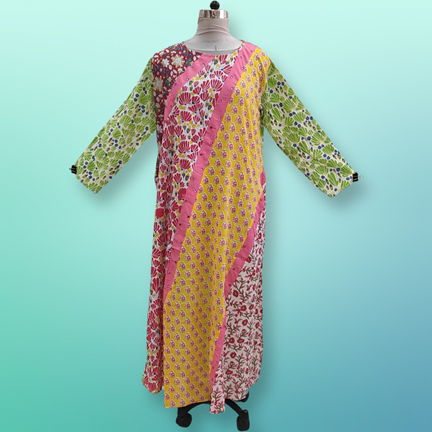2XL/3XL Nury Multi Printed Cotton Dress 56&quot; Long Jalabiya