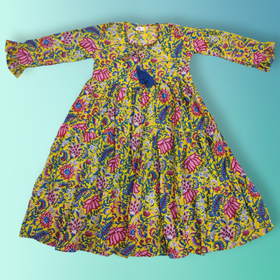 8-9 Year Razia Printed Cotton Dress 42&quot; Long Jalabiya