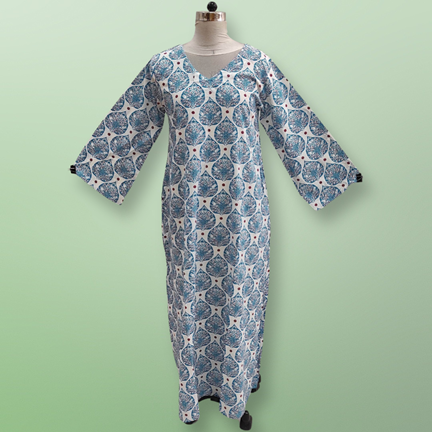 L/XL Khadijah Printed Cotton Dress 57&quot;Long Jalabiya