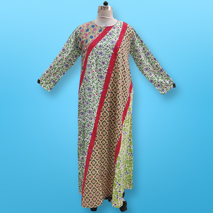 S/M Nury Multi Printed Cotton Dress 56&quot; Long Jalabiya