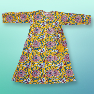 8-9 Year Qifa Printed Cotton Girls Dress 42&quot; Long Jalabiya