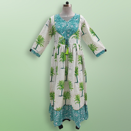 S/M Zaria Printed Cotton Dress 57&quot;Long Jalabiya