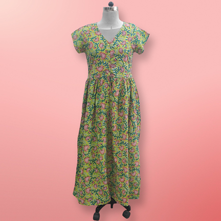 S/M Precious Printed Cotton Jalabiya Dress 57&quot; Long