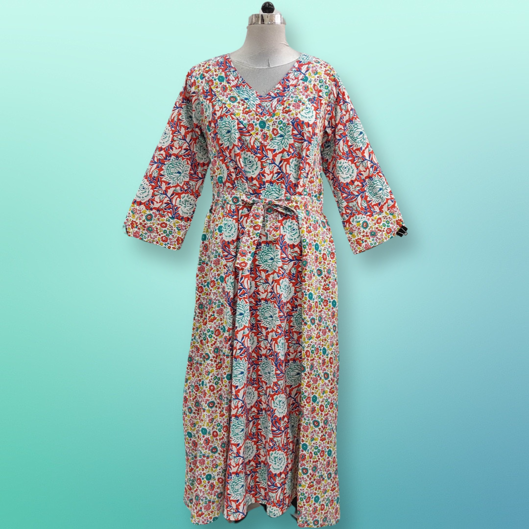 2XL/3XL  Noor Printed Cotton Dress 57&quot; Long Jalabiya