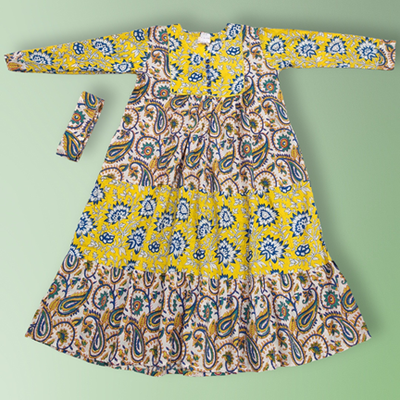 4-5 Year Yumna Printed Cotton Girls Dress 35 &quot; Long Jalabiya