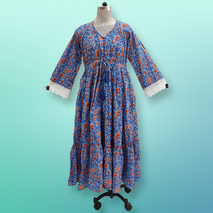 S/M Ari Printed Cotton Dress 57&quot; Long Jalabiya