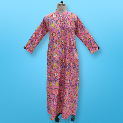 L/XL Shyla Printed Cotton Dress 57&quot; Long Jalabiya