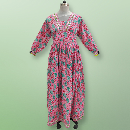 S/M Cotton Haima Dress Printed 57&quot; Long Jalabiya