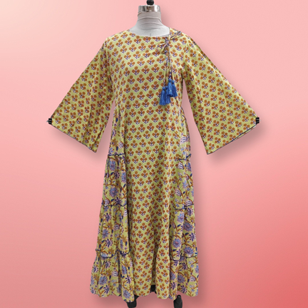 L/XL Cindrella Printed Cotton Dress 57&quot; Long Jalabiya