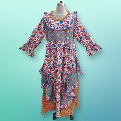 XS/S Jalila Printed Cotton Dress 54&quot; Long Jalabiya