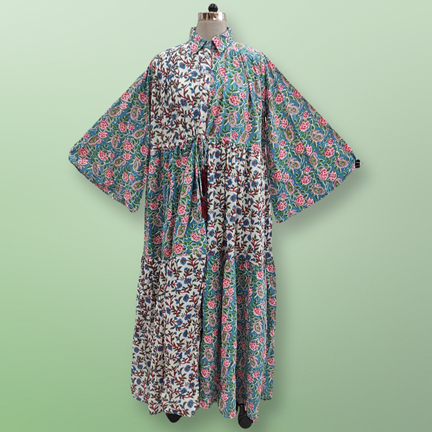 L/XL Fatim Multi Printed Cotton Dress 57&quot; Long Jalabiya