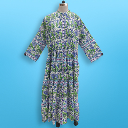 S/M Jada Printed Cotton Dress 57&quot; Long Jalabiya