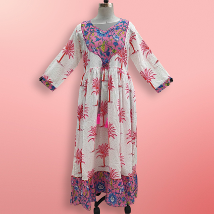 S/M Zaria Printed Cotton Dress 57&quot;Long Jalabiya