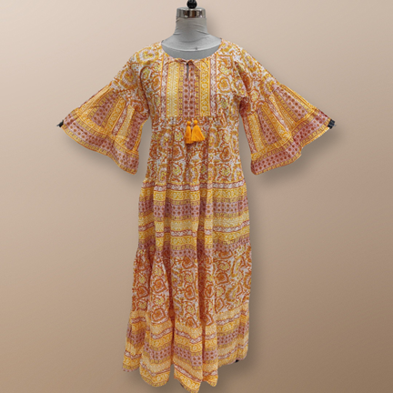 12-13 Year Gaby Printed Long Girls Dress 50&quot; Long Jalabiya