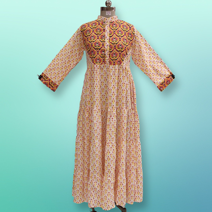 2XL/3XL Safia Printed Cotton Dress 57&quot; Long Jalabiyas
