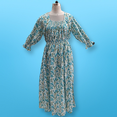 Free Size Fazlin Printed Cotton Dress 57&quot; Long Jalabiya