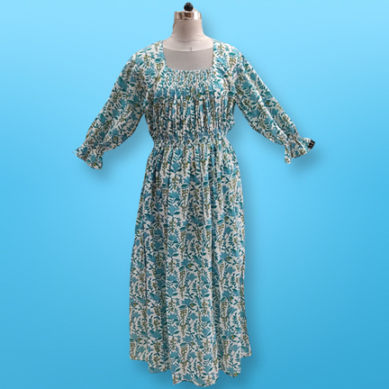 Free Size Fazlin Printed Cotton Dress 57&quot; Long Jalabiya