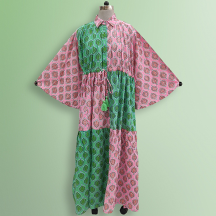 S/M Fatim Multi Printed Cotton Dress 57&quot; Long Jalabiya