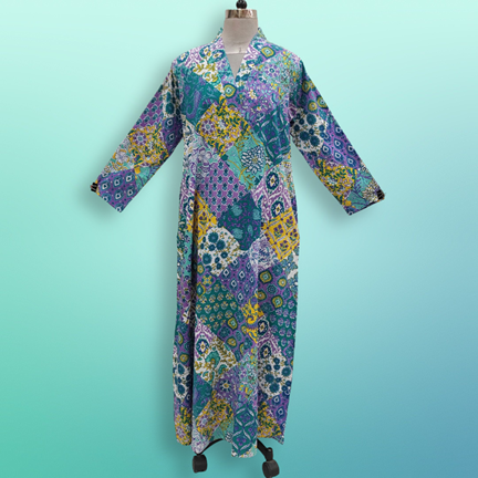S/M Teena Multi Printed Cotton Dress 57&quot; Long Jalabiya