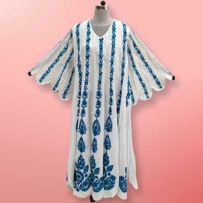 XS/S Meher Embroidery Cotton Dress 54&quot; Long Sleeves Jalabiya