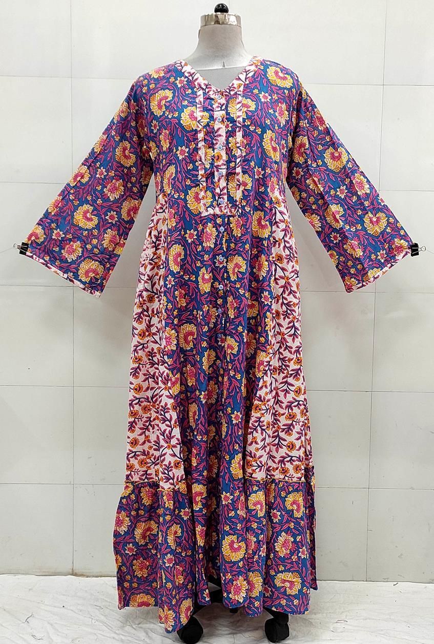 S/M Tulip Printed Cotton Dress 57&quot; Long Jalabiya