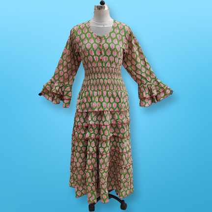 L/XL Jawaria Printed Cotton Dress 57&quot; Long Jalabiya