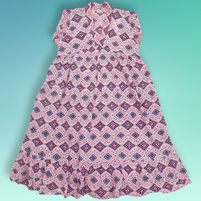 10-11 Year Amani Crystal Printed Cotton Girls Dress 46&quot; Short Sleeves Jalabiya