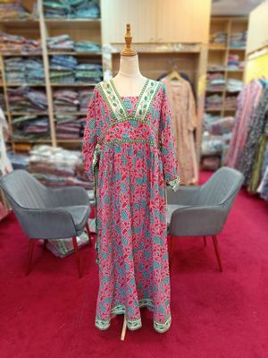 L/XL Cotton Haima Dress Printed 57&quot; Long Jalabiya