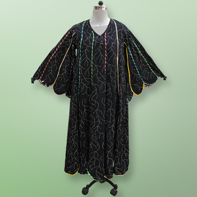 L/XL Meher Crystal Black Cotton Dress 57&quot; Long Jalabiya